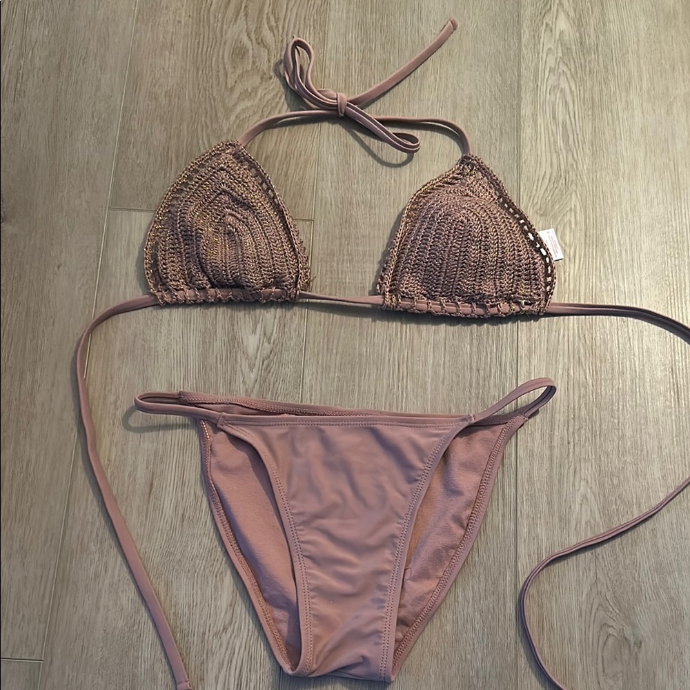 Crochet Triangle Bikini Set in Mauve